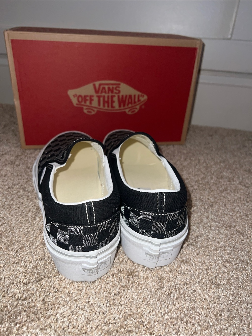 Vans Platform Checkerboard Slip-On Sneakers - Metallic Black & White - Picture 3 of 7